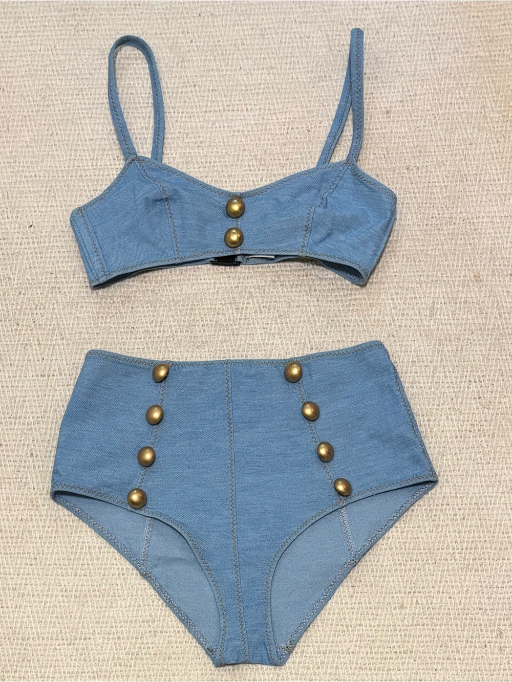 Lisa Marie Fernandez Azure Seersucker High Waist Bikini
